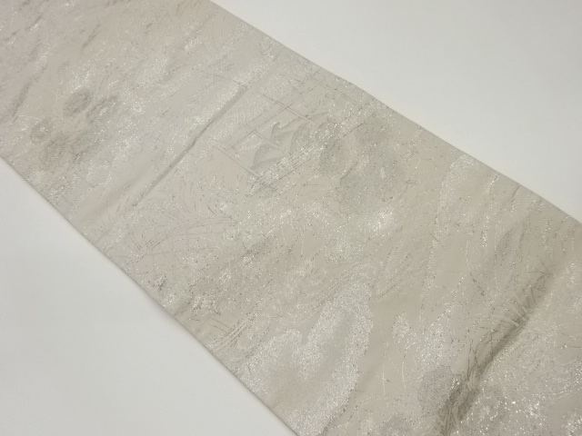 屋敷に松・秋草・流水模様織出し袋帯